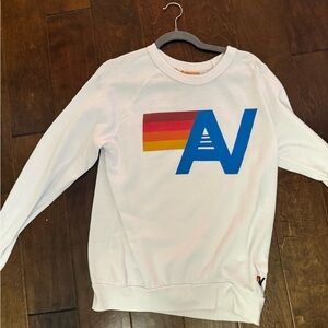 Aviator Nation White Crewneck Sweater with Multicolor Logo